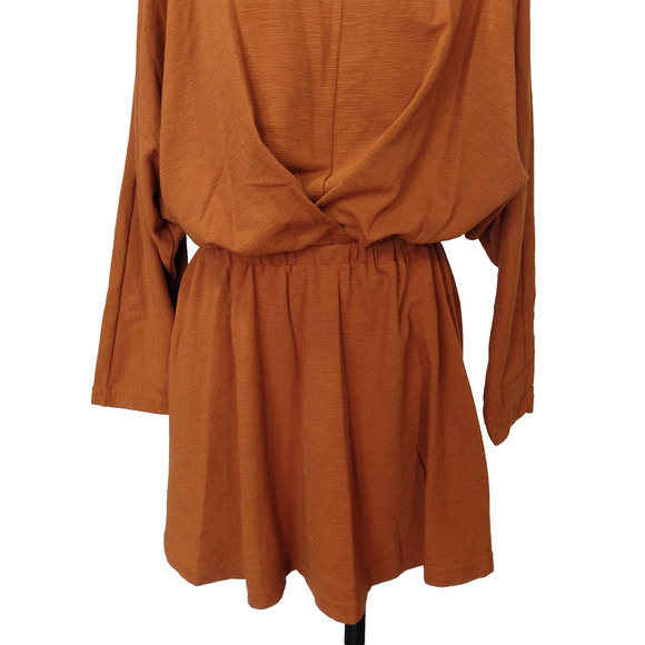 Free People Beach Santa Maria Mini Dress Size S Rust Brown Boho Dolman Sleeve - Picture 4 of 8